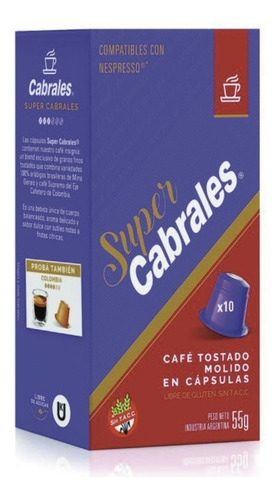 Capsulas Cafe Super Cabrales Nespresso Libre Gluten Kosher 