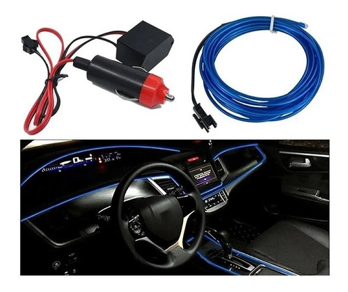 Imagem 1 de 4 de Fita Led Automotiva Luz Neon Interna Azul Painel 5 Metros