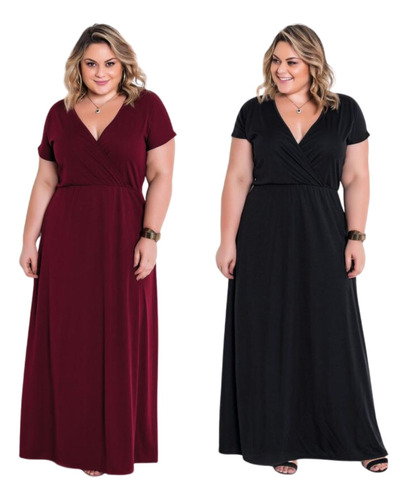 Kit 2 Vestido Transpassado Plus Size 46 A 72 Evangélico