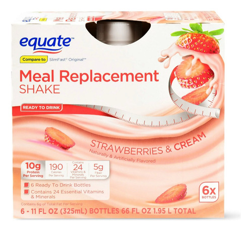 Equate Batido Sustitutivo De Comida Fresas Y Crema 6pz