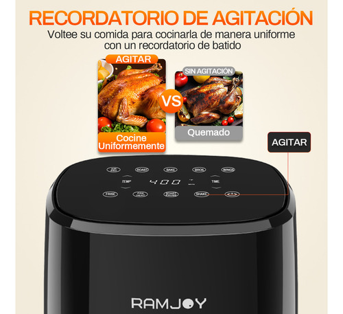 Ramjoy RAF-350 freidora de aire de 3.5L de galón compacta color negro