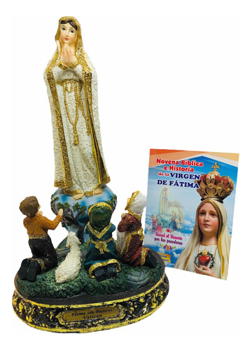 Virgen De Fátima Con Pastores 22cm + Novena Bíblica