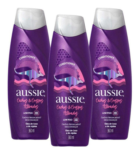 Kit 3 Condicionadores Aussie Cachos E Crespos Ativados 360ml