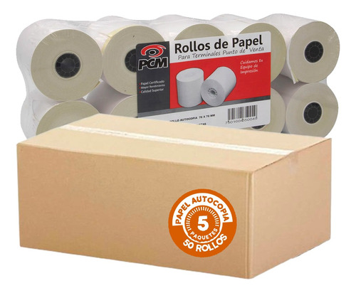 Caja 50 Rollos Autocopia Pcm Para Punto De Venta 76x70mm