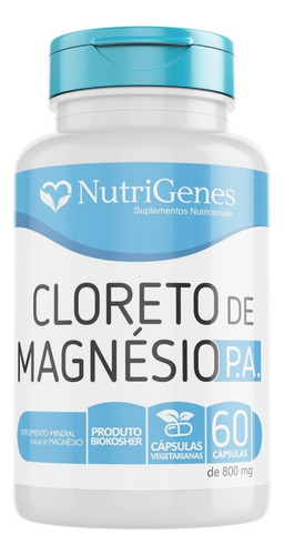 Cloreto De Magnésio Pa 800mg 60 Cápsulas Nutrigenes Importad Sabor Sem Sabor