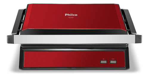 Parrilla y sandwichera Philco PGR28vi Inox, 2 en 1, 1250 W, color rojo