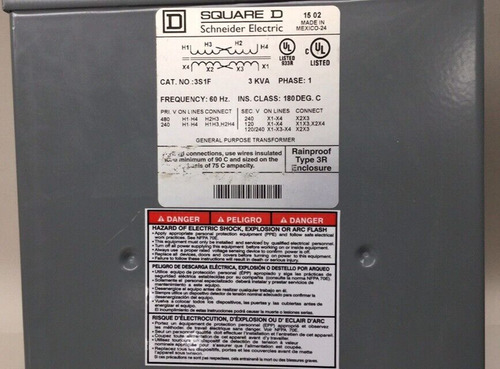 Square D 3s1f General Purpose Transformer 3 Kva 1 Phase Ccb