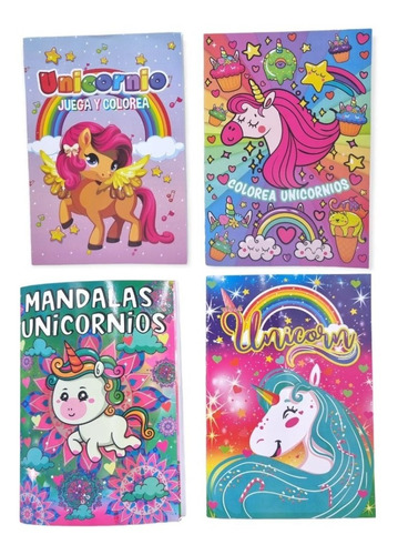 Pack 4 Libros Para Colorear Pintar Unicornio