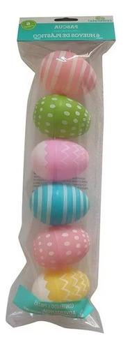 6 Huevos De Plástico Pascua De Rayas Y Bolitas