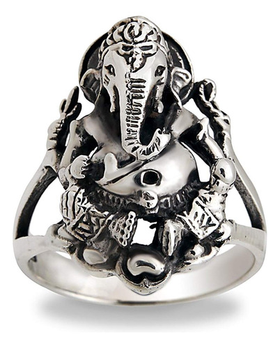 Anillo De Plata Esterlina Del Señor Hindú Ganesh Elef...