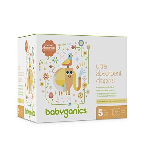 Babyganics Ultra Absorbent Pañales, Tamaño 5, 136 Unidades.