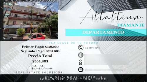 Departamento En Venta, Roma Norte Cuauhtémoc, En Remate...!!