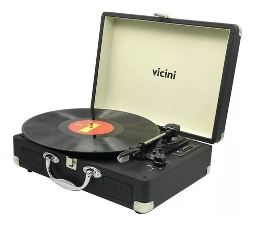 Toca-discos Vicini VC-285 preto com Bluetooth e alto-falantes incluídos 100V/240V