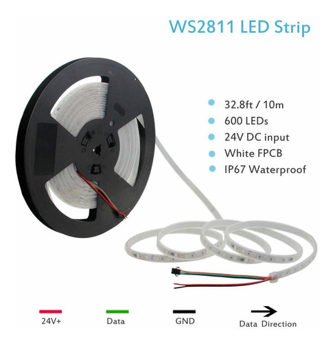 Imagen 2 de 8 de Ws2811 Tira De Luces Led Rgb Direccionable 24v 32.8ft 6...