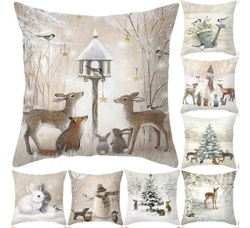Juego De 8 Fundas De Cojín De Animales Navideña 45 X 45 A