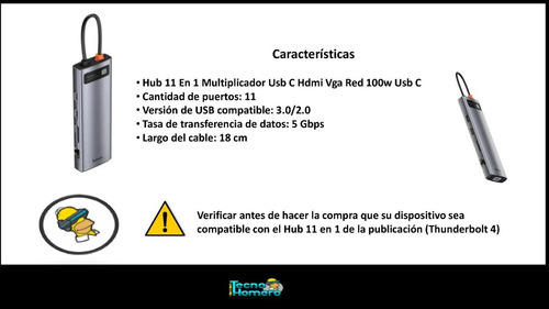 Hub 11 En 1 Multiplicador Usb C Hdmi Vga Red 100w Usb C X 2