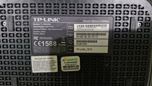 Roteador Tp-link Tl-wr940n Wireless 450mbps Cor Preto (Usado)