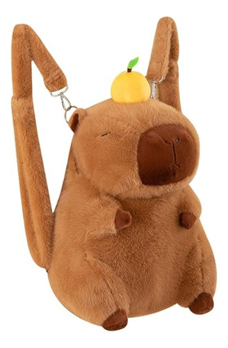 Mochila En Forma De Capibara Peluche Kawaii Calidad Premium Marrón Claro Liso