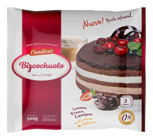 Bizcochuelo De Chocolate Redondo 3 Capas 500g - Condesa