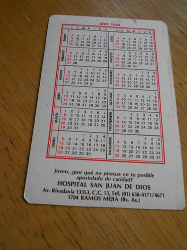 Calendario De Bolsillo 1983 De San Juan De Dios (Usado)