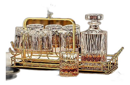 Set Decantador De Whiskey Con Soporte Y 6 Vasos De Cristal