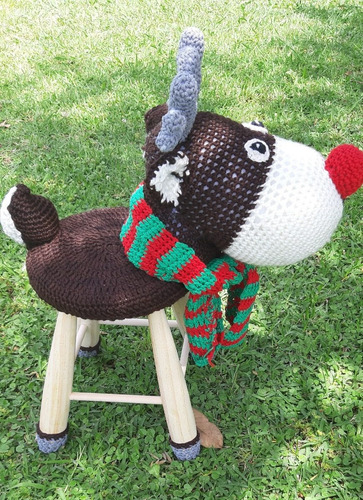 Imagen 3 de 5 de Banquito Infantil De Madera Octavio Amigurumi Tejido Crochet