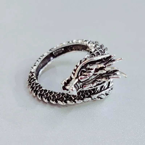 Imagen 4 de 4 de Anillo Dragón Color Plata Antiguo Accesorio Hombre Rock Punk