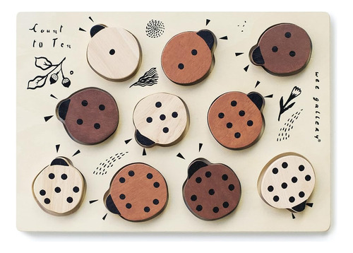 Wee Gallery Wooden Tray Puzzle Count To Ten Ladybugs - Monte