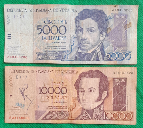 Billetes De 5000 Y 10000 Bolivares De Venezuela Antiguos E5