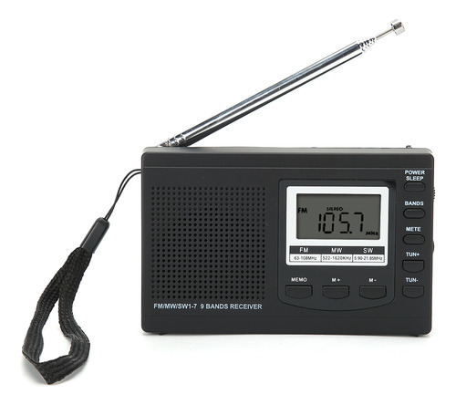 Receptor Portátil De Miniradios Fm/mw/sw Con Alarma Digital