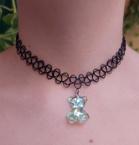 Choker Gargantilla Negro Elástico  Dije Osito