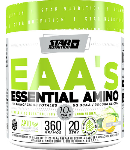 Essential Amino Eaa's 360 Gr Star Nutrition - Aminoacidos Limón