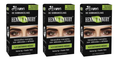 Knnury Henna P/ Sobrancelhas 4.0 Cast Médio 4g (kit C/03)