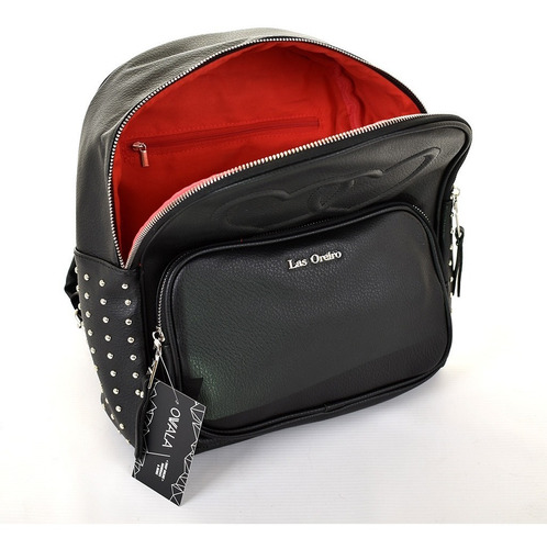 Imagen 5 de 6 de Mochila Mujer Urbana Las Oreiro Simil Cuero Corazon Tachas