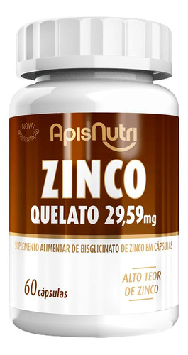 Zinco Quelato 100% Puro - 60 Cápsulas 350mg - Apisnutri Sabor Natural