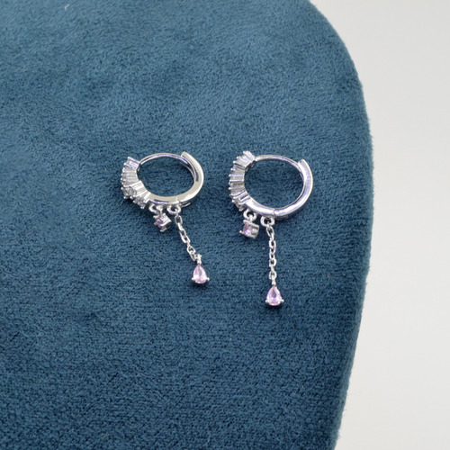Aros De Plata Real 925 Rosada Gota Agua Circones