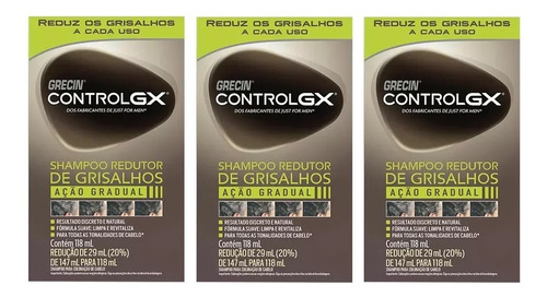 Kit 3 Shampoos Redutor De Grisalhos Grecin Control Gx 118 Ml