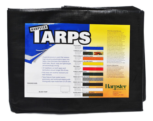 Harpster Tarps Lona De Polietileno Negra De 6 Pies X 20 Pies