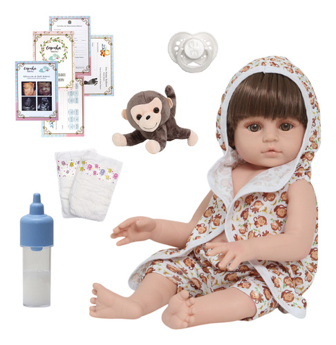 Bebê Reborn Masculino Realista Cabelo Castanho Com Pelúcia