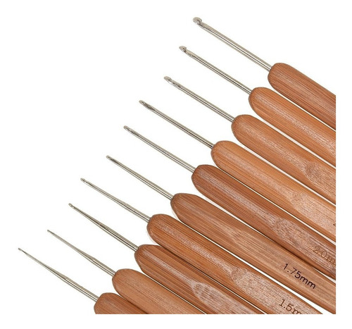 Imagen 7 de 9 de Set Palillos Crochet Bambu Punta Metálica (0.75mm A 3mm)