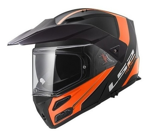 Casco para moto rebatible LS2 Metro Evo FF324  matt black y orange rapid talle S 