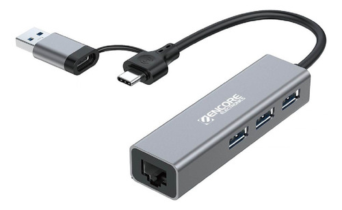 Adaptador 4in1 Tipo C Dual  1 Red Rj45 Giga +  Hub 3 Usb 3.0