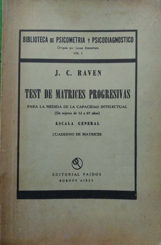 Test De Matrices Progresivas J Raven Paidos Usado *