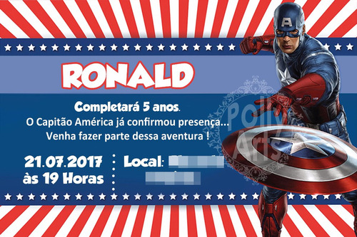 Arte Convite Digital Virtual Capitão America