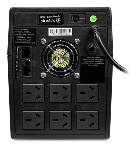 Estabilizador de tensión Atomlux UPS2500@ 2500VA entrada y salida de 220V CA negro