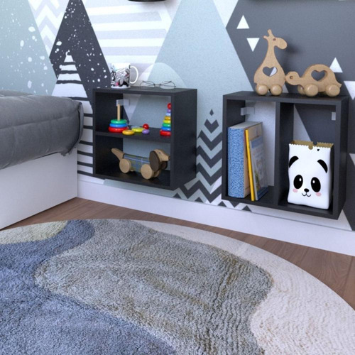 Conjunto 2 Nichos Prateleira Para Quarto Infantil Preto