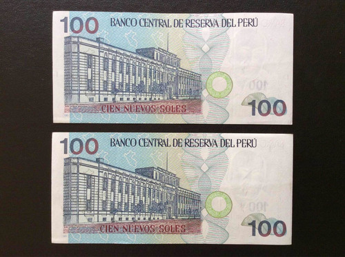 Imagen 2 de 2 de 100 Nuevos Soles 2006, 2 Billetes Numeración Consecutiva Unc