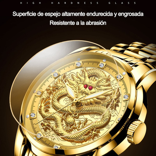 Reloj De Cuarzo Dragón Con Anillo Dorado