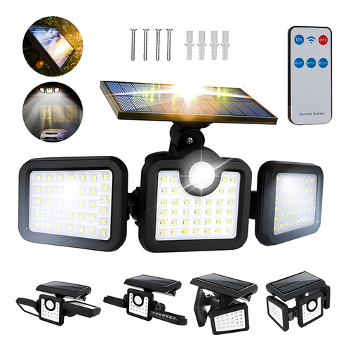 Lampara Solar Para Jardin Exterior Focos Solares Interiores Para Alumbrado Publico Poste Lamparas Urbanas Paneles Paqueños Para Patio Y Jardin Luminarias Leds 3 Caras Focos Potentes Comerliv 1 Pieza