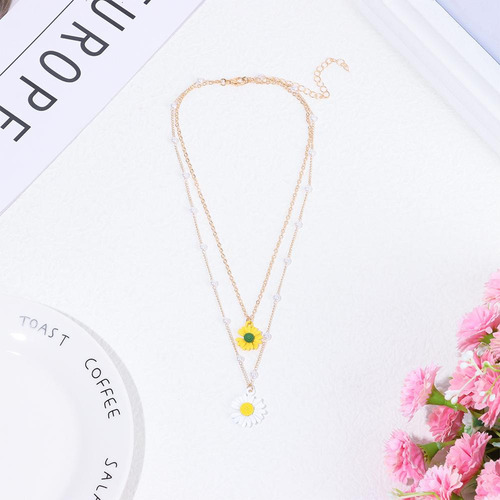 Collar Con Forma Flor Margarita Cadena Perlas En D